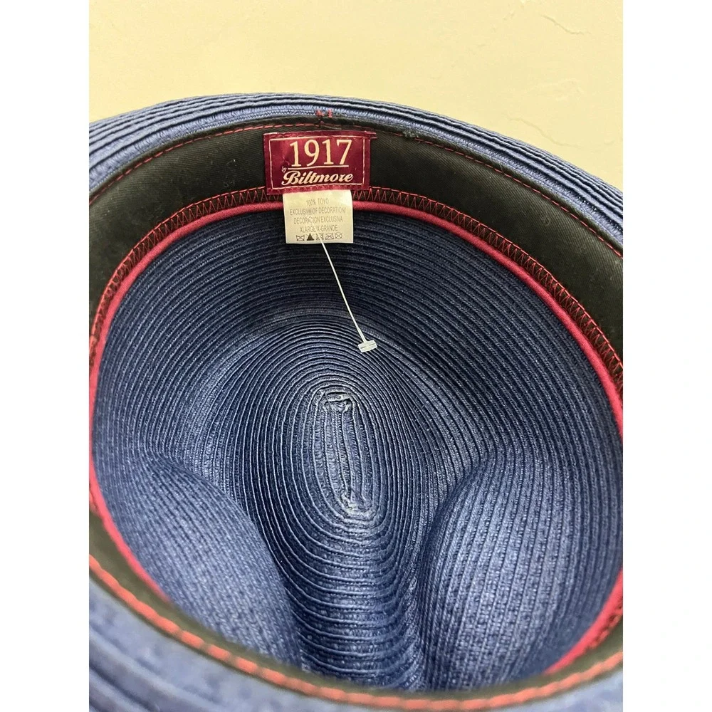 Biltmore 1917 Fedora Hat Mens XL Navy Blue Excellent‎ Toyo Straw Summer Trilby